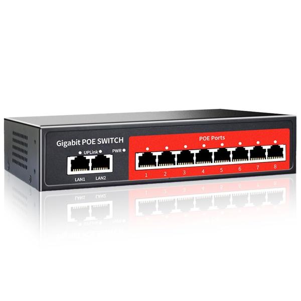 Imagem de Switch PoE STEAMEMO de 8 portas Gigabit com 2 Gigabit Uplink 120W