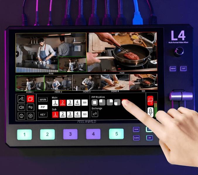 Imagem de Switcher Feelworld L4 Hdmi Sdi Livestream Mixer Lcd 10.1 Usb