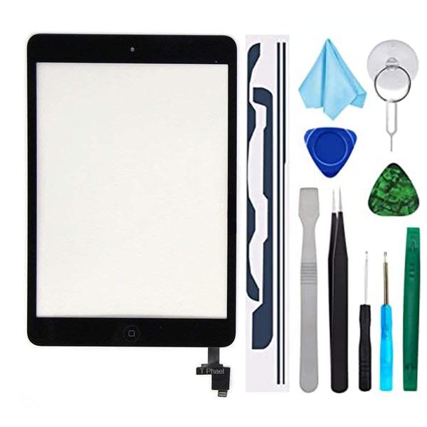 Imagem de T Phael Black Digitizer Kit de reparo para iPad Mini 1&2 A1432 A1489 Touch Screen Digitizer Replacement com chip IC + botão home + ferramentas + adesivo pré-instalado