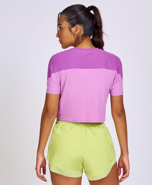 Imagem de T-Shirt Skin Fit Com Tule Sobreposto Alto Giro Rosa Orchid