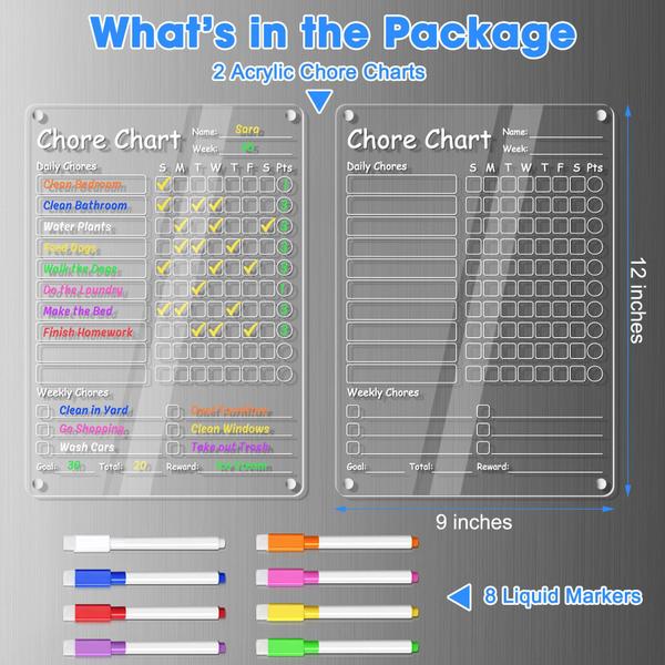 Imagem de Tabela de tarefas em acrílico para crianças Lista de verificação de apagamento a seco transparente para crianças Quadros de tarefas para tarefas famil
