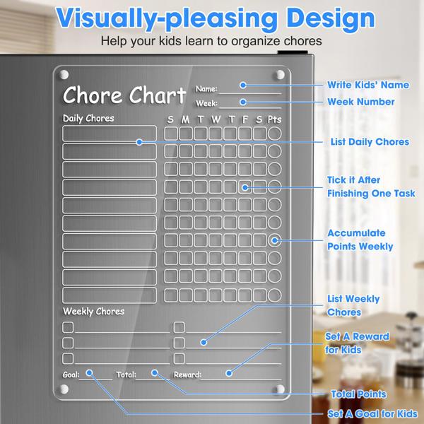 Imagem de Tabela de tarefas em acrílico para crianças Lista de verificação de apagamento a seco transparente para crianças Quadros de tarefas para tarefas famil