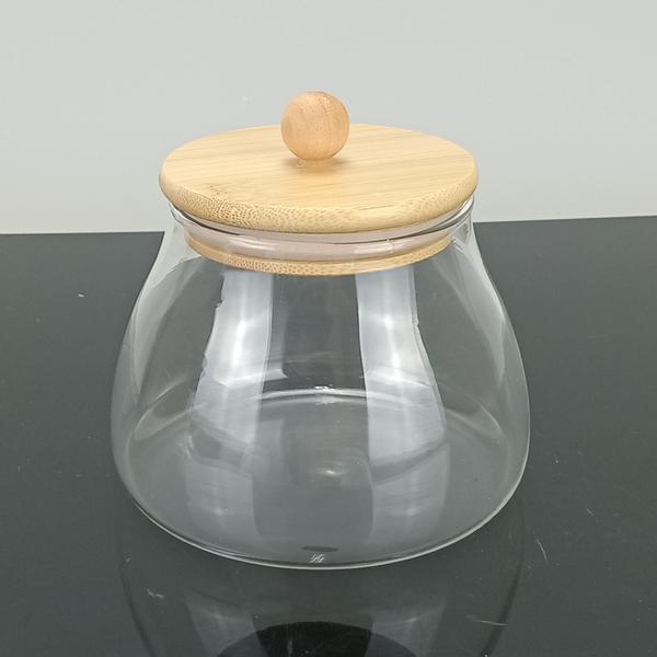 Imagem de TABLE POTE 10x11x11cm 450ml BOROSILICATO TRANSP TAMPA BAMBU