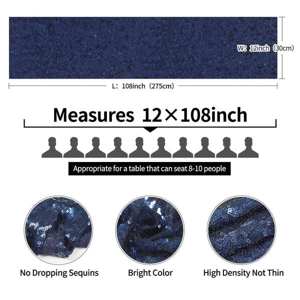 Imagem de Table Runner Pufogu Navy Blue Sequin 30,5 cm x 275 cm - pacote com 6