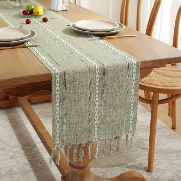 Imagem de Table Runner Wracra Rustic Hemstitch Linen 120x30cm verde sálvia