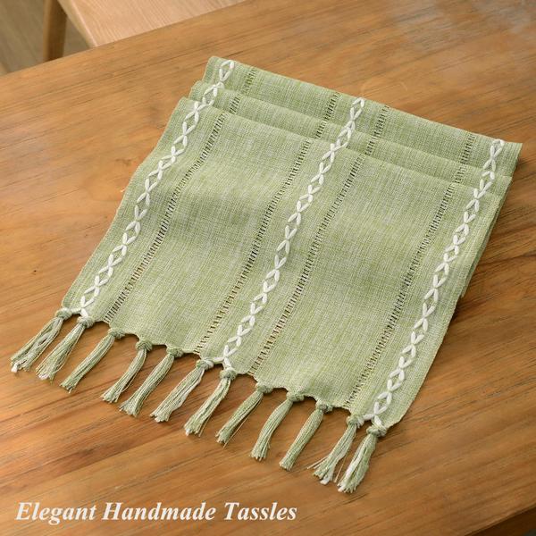 Imagem de Table Runner Wracra Rustic Hemstitch Linen 120x30cm verde sálvia