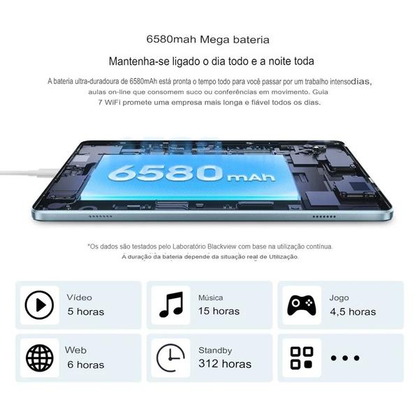 Imagem de  Tablet 10.1" Blackview 7 5GB RAM 192GB ROM, Android 12, Tela Touchscreen