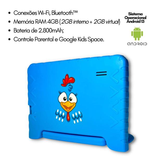 Imagem de Tablet Android 13 64gb Galinha Pintadinha 4gb Ram 7 Polegadas Expansível Para 128gb - MULTILASER