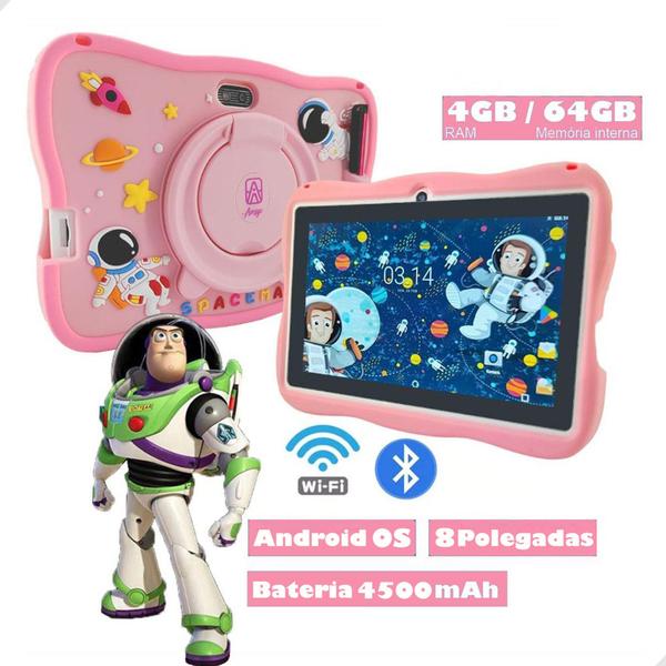 Imagem de Tablet Android Kids Infantil Barato capa antiqueda 64gb 4gb Ram