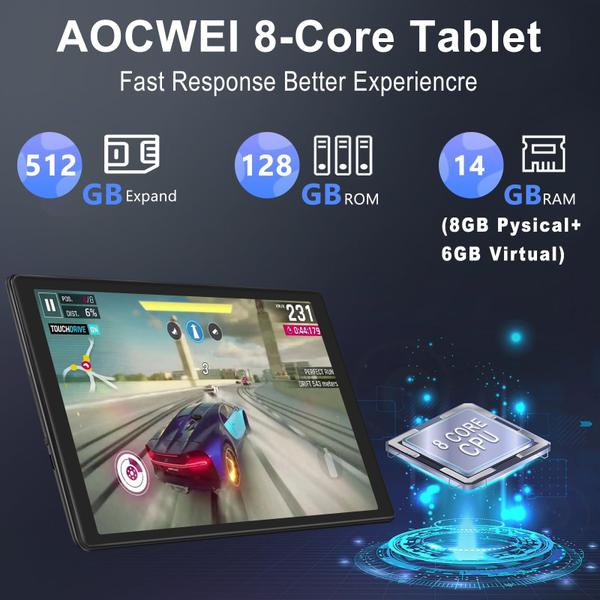 Imagem de Tablet AOCWEI 2025 Android 13 de 10 polegadas 14 GB RAM 128 GB ROM 1 TB