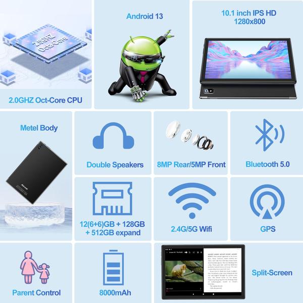 Imagem de Tablet AOCWEI X900 10.1" 12 GB de RAM 128 GB ROM 1 TB Android 13