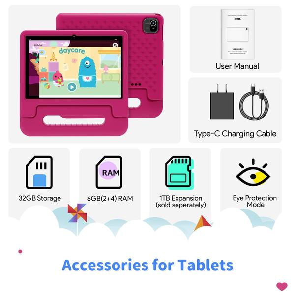 Imagem de Tablet ApoloMedia Kids 10 polegadas 2 GB de RAM 32 GB ROM Android 13 rosa