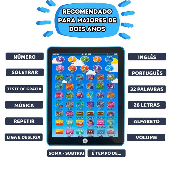 Imagem de Tablet Brinquedo Educativo Interativo Azul Bilíngue Infantil De Crianças