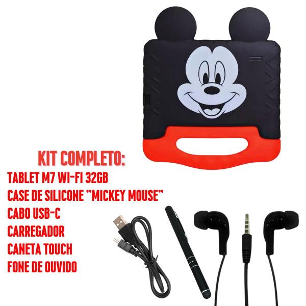 Imagem de Tablet Capa Mickey Mouse 32GB WIFI Bluetooth M7 + Fone de Ouvido + Caneta Touch