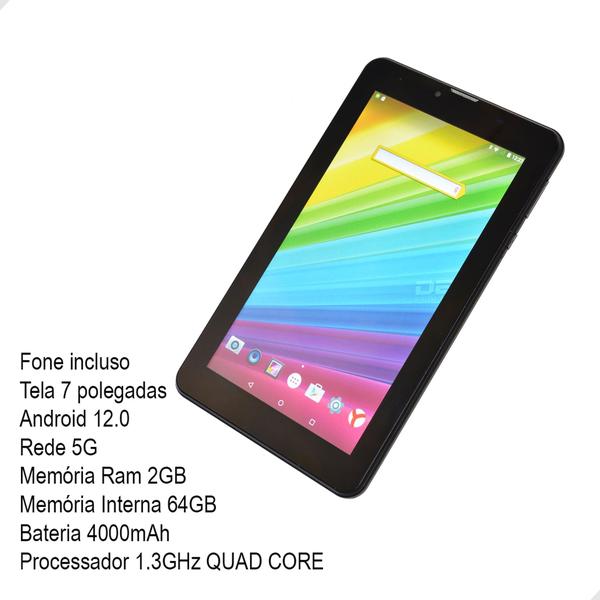 Imagem de Tablet com fone De Ouvido 2gb 64gb wifi 5g 7 Polegadas