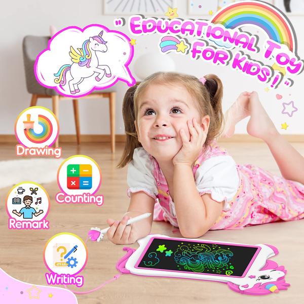 Imagem de Tablet de escrita LCD FunForFun! Unicórnio de 10 polegadas para crianças de 3 a 8 anos