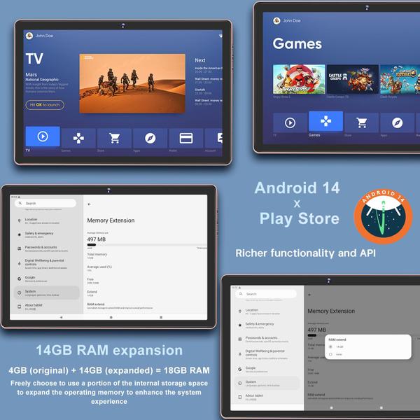Imagem de Tablet DMOAO 2024 Android 14 10.1" 128 GB ROM 18 GB RAM 1 TB