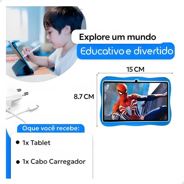 Imagem de Tablet Infantil 64GB Android 13  4GB RAM Quadcore, Câmera 4MP, WiFi, YouTube Kids, Play Store - Diversão e Aprendizado!