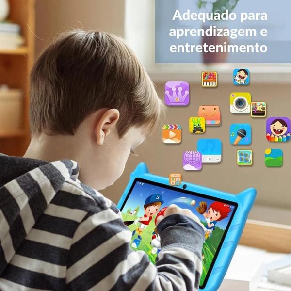 Imagem de Tablet infantil 7'' Android 13  tela HD Playstore + Capinha anti queda com 64GB ou 32GB e 4GB Ram Wifi 5.0 e Câmera 5MP