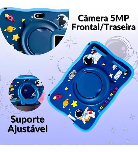 Imagem de Tablet infantil Android 13  tela HD Playstore 64GB + 4GB Ram Wifi 5.0 e Câmera 5MP + Capinha anti queda 