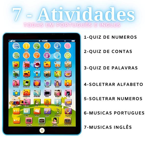 Tablet Infantil Brinquedo Didático Interativo Bilingue Laptop 54 Funções - AZUL - Art Brink Imagem de Tablet Infantil Brinquedo Didático Interativo Bilingue Laptop 54 Funções - AZUL
