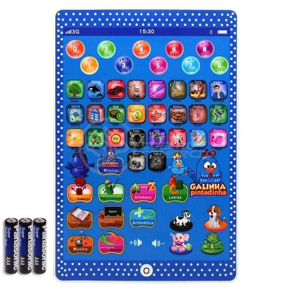 Imagem de Tablet Infantil Galinha Pintadinha Educativo + 3 Pilhas Aaa