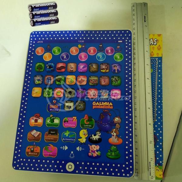 Imagem de Tablet Infantil Galinha Pintadinha Multifunções Educativo Ensina Soletrar Matemática + 3 Pilhas Aaa