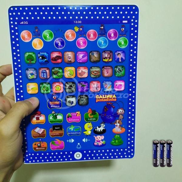 Imagem de Tablet Infantil Galinha Pintadinha Multifunções Educativo Ensina Soletrar Matemática + 3 Pilhas Aaa