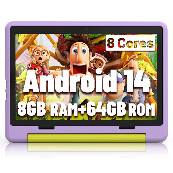 Imagem de Tablet infantil Jeazans atualizou o Android 14 de 10 polegadas e 64 GB roxo