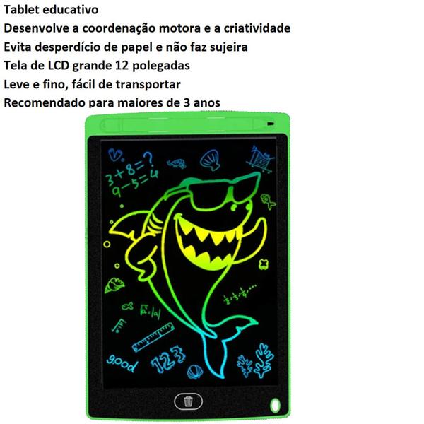 Imagem de Tablet Infantil Lousa Mágica Digital Desenho Colorido 12 Pol