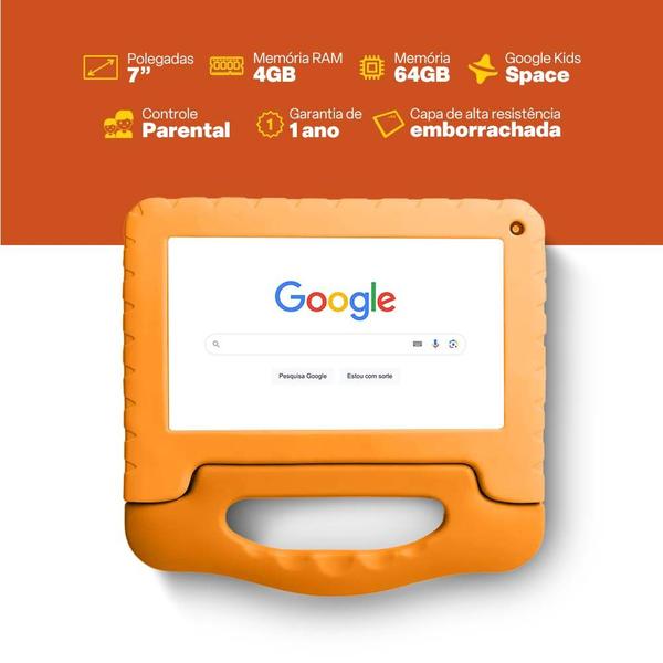 Imagem de Tablet Infantil MI100 7 polegadas 64GB Android 13 4GB RAM Quad Core Wi-fi Mirage