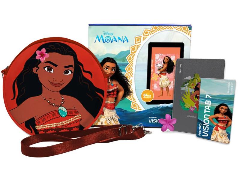 Imagem de Tablet Infantil Positivo Vision Tab Moana com Capa e Bolsa 3GB RAM 64GB 7" Android 14 Go Wi-Fi