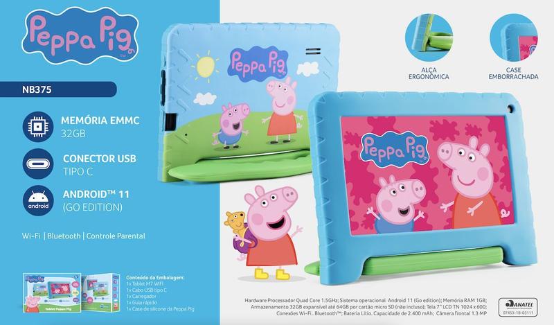 Imagem de Tablet Infantil Tela 7" 32GB Case Emborrachado da Peppa Pig Android 11 WIFI