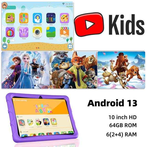 Imagem de Tablet JUNINKE de 10 polegadas para crianças Android 13 64GB ROM roxo