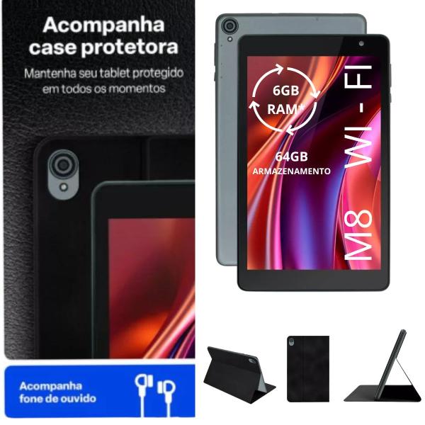 Imagem de Tablet M8 Wi-Fi 64GB 6GB 8" Com Capa Infantil acompanha película e caneta Azul