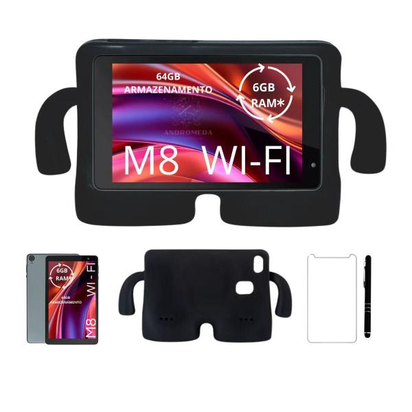 Imagem de Tablet M8 Wi-Fi 64GB 6GB Ram 8" Com capa Infantil PRETO Acompanha Película Caneta Touch.