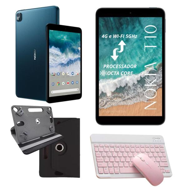 Imagem de Tablet Nokia T10 4G 64Gb 3Gb Ram Tela 8" + Kit Teclado Rosa BT e Capa Giratória 