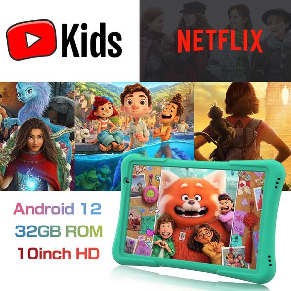 Imagem de Tablet PRITOM 10 Kids Android 12 de 32 GB, Quad-Core, 6000mAh verde