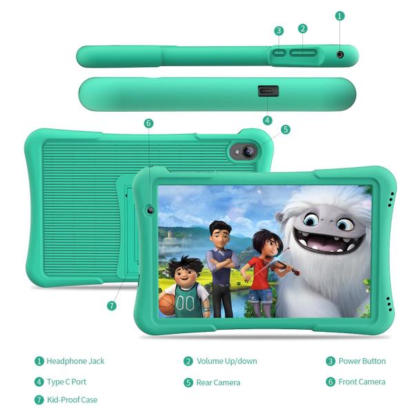 Imagem de Tablet PRITOM 10 Kids Android 12 de 32 GB, Quad-Core, 6000mAh verde