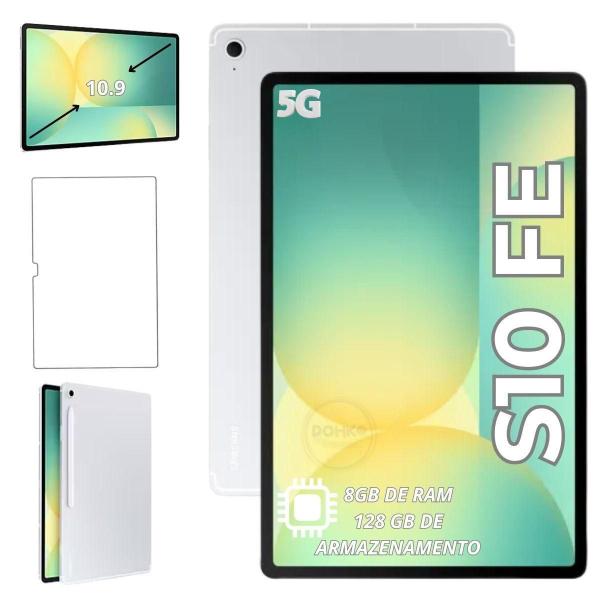 Tablet Samsung S10 FE Tela 10.9 Polegadas Prata 8GB Ram 128GB 5G Com Película De Proteção e Caneta S Pen