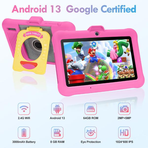 Imagem de Tablet SUMTAB Kids 7 polegadas Android 13.0 8GB RAM 64GB ROM rosa