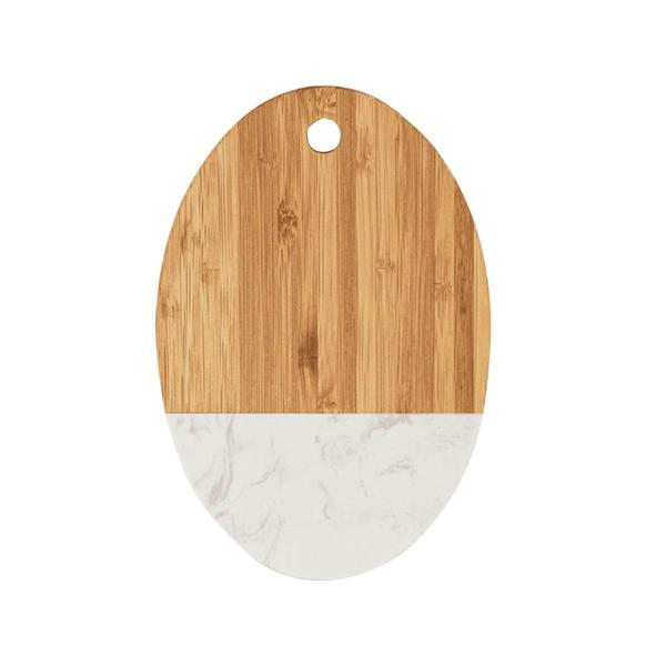 Imagem de Tábua Bambu e Mármore Bandeja Servir Queijo Frios Petiscos Oval 22x14,5cm Mesa Posta - Tuut