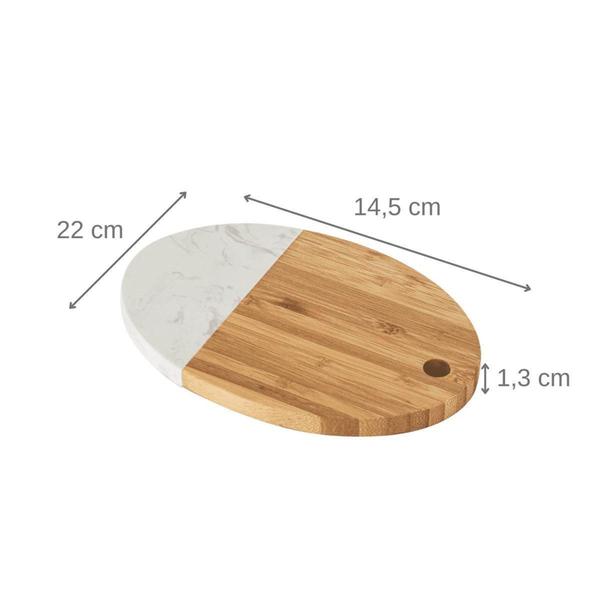 Imagem de Tábua Bambu e Mármore Bandeja Servir Queijo Frios Petiscos Oval 22x14,5cm Mesa Posta - Tuut