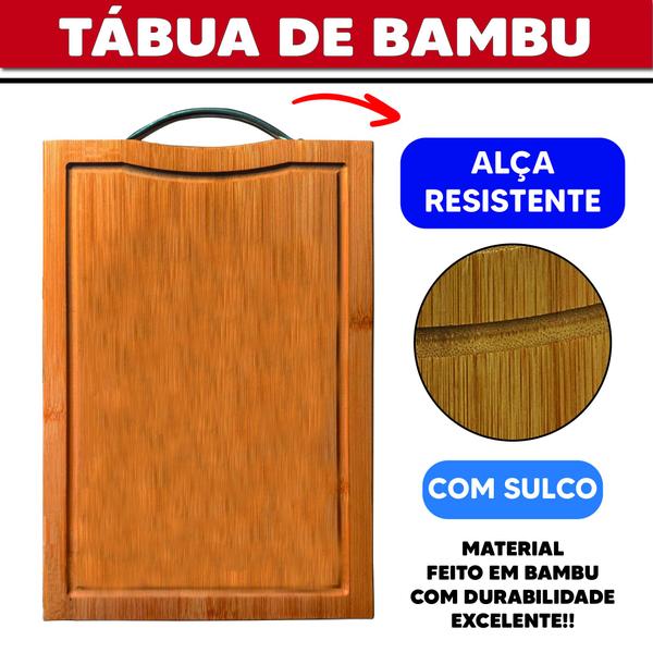 Imagem de Tábua de Carne Corte Churrasco Bambu com Alça Reforçada e Sulco