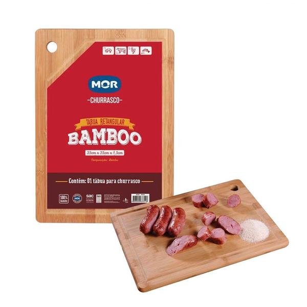 Imagem de Tabua de Carne em Bambu 35 X 25 Cm + Faca para Churrasco  Mor 