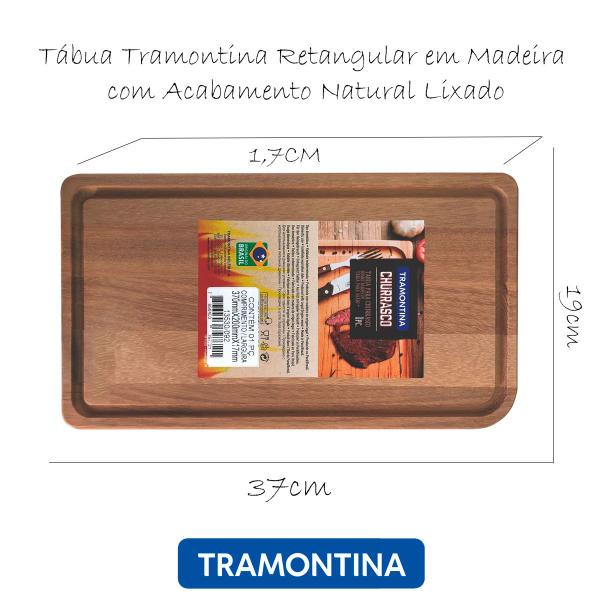 Imagem de Tábua de carne Tramontina em Madeira com Acabamento Natural Lixado 37x19cm