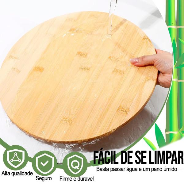 Imagem de Tábua Giratória Redonda de Bambu com Base Rotativa para Churrasco, Queijo e Petisco - Petisqueira Bambu Ecológica