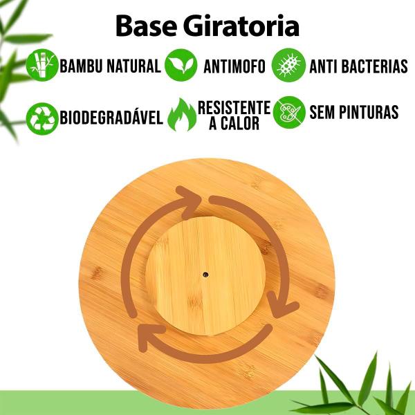 Imagem de Tábua Giratória Redonda de Bambu com Base Rotativa para Churrasco, Queijo e Petisco - Petisqueira Bambu Ecológica