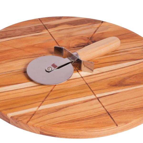 Tábua Madeira Redonda De Pizza Com Cortador 40x20Cm - Oeste Wood Imagem de Tábua Madeira Redonda De Pizza Com Cortador 40x20Cm