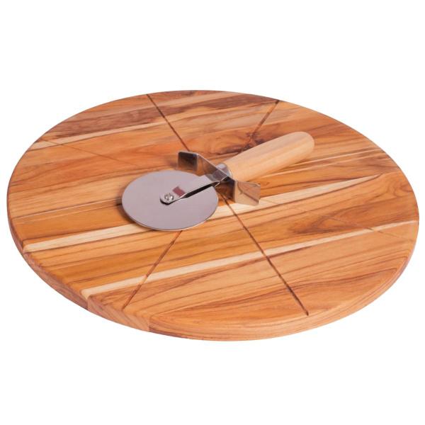 Tábua Madeira Redonda De Pizza Com Cortador 40x20Cm - Oeste Wood Imagem de Tábua Madeira Redonda De Pizza Com Cortador 40x20Cm